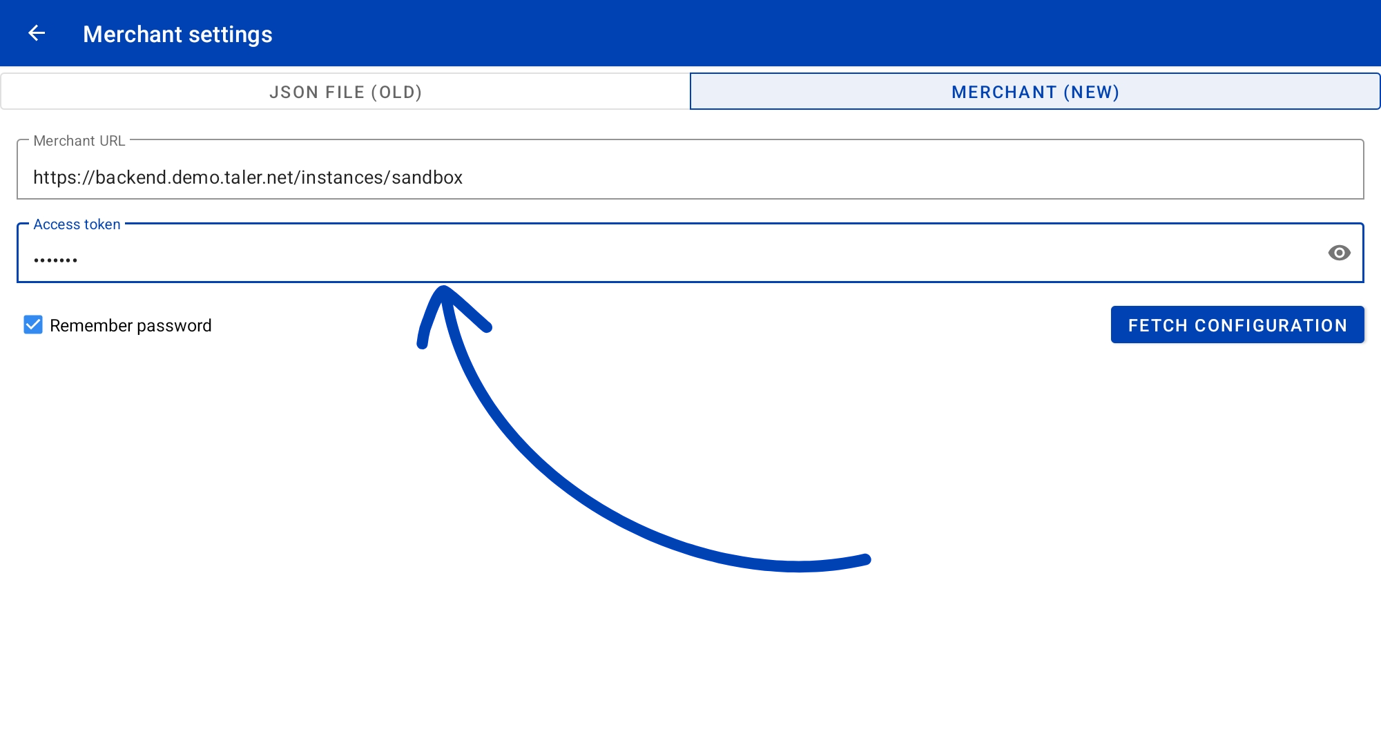 Segundo ecrã de configuração do Taler PoS