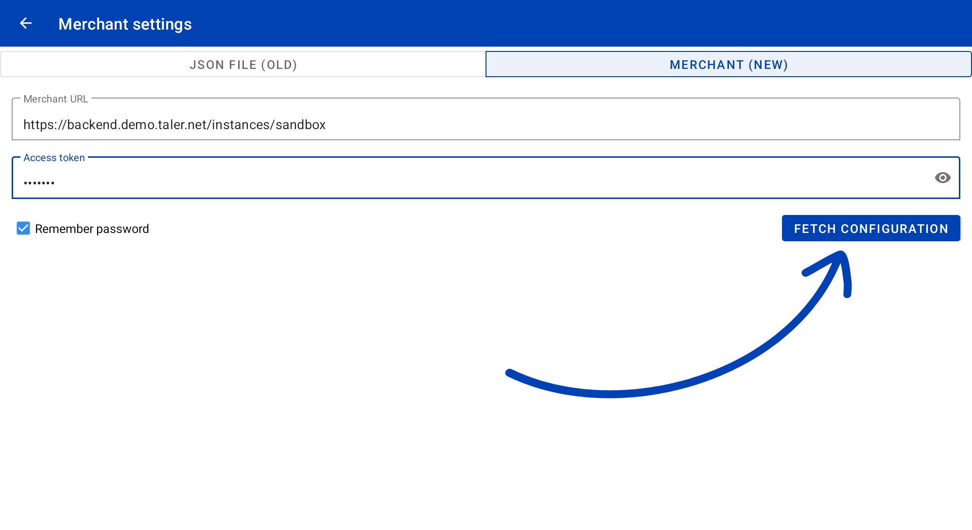 Terceiro ecrã de configuração do Taler PoS